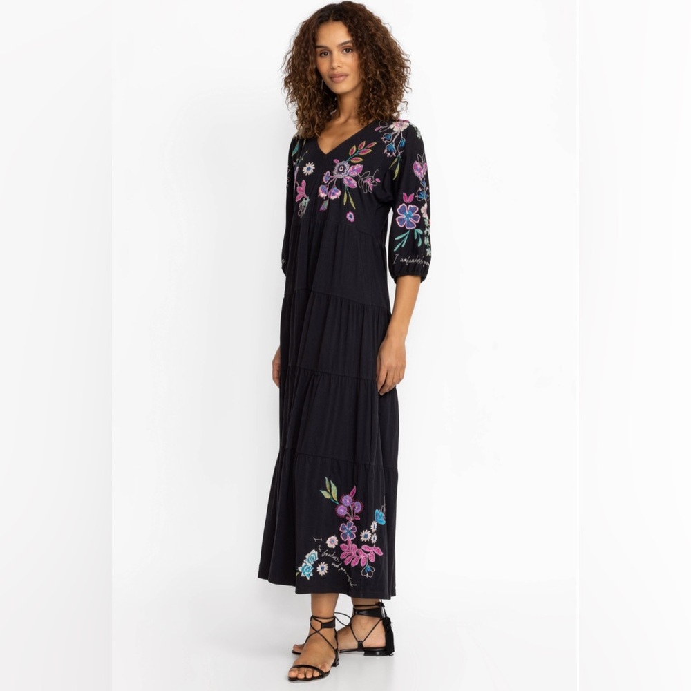 Johnny Was Shilo Dolman Sleeve Tiered Black Dress SZ L - Picture 4 of 13